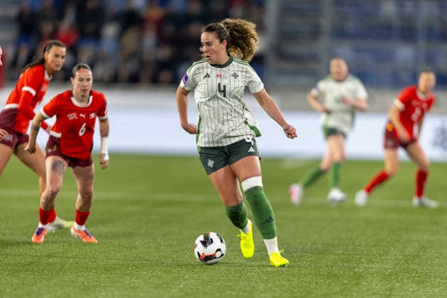 03 03 2026, Lausanne, Stade de la Tuiliere, Switzerland - Northern Ireland: World Cup Women s European Qualifiers, Brenna McPartlan of Northern Ireland controls the ball Lausanne Stade de la Tuiliere Vaud Switzerland Copyright: xJustPictures.ch PascalxKesselmarkx jp-en-PaKe-_62A0536