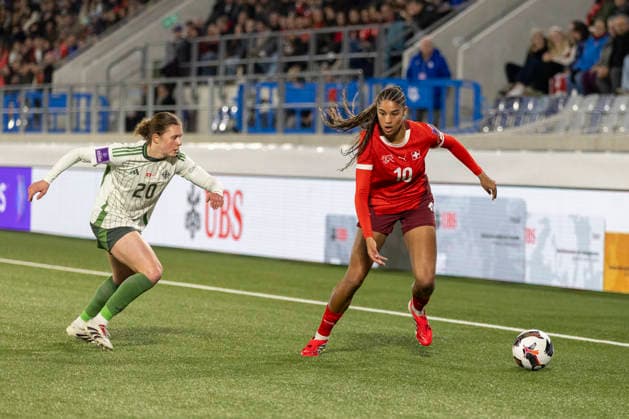 03 03 2026, Lausanne, Stade de la Tuiliere, Switzerland - Northern Ireland: World Cup Women s European Qualifiers, Sydney Schertenleib of Switzerland controls the ball Lausanne Stade de la Tuiliere Vaud Switzerland Copyright: xJustPictures.ch PascalxKesselmarkx jp-en-PaKe-_62B0560