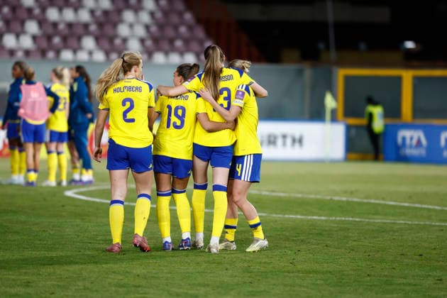 REGGIO CALABRIA, ITALY 20260303 Sweden celebrates at the final whistle and victory (0-1) in the World Cup qualifying match between Italy and Sweden at Stadio Oreste Granillo in Reggio Calabria.