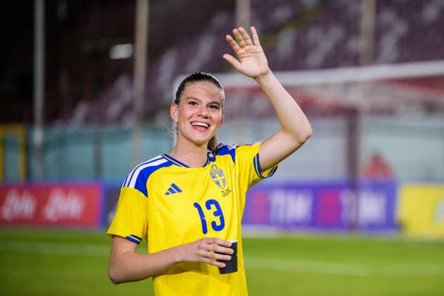 260303 Bella Andersson of Sweden celebrates after the Women s FIFA World Cup, WM, Weltmeisterschaft, Fussball Qualifier football match between between Italy and Sweden on March 3, 2026 in Reggio Calabria. Photo: Ludvig Thunman BILDBYRAN kod LT LT0780 fotboll football soccer fotball vm-kval kval fifa womens world cup qualifier qualifier italien italy sverige sweden dam bbeng jubel Copyright: LUDVIGxTHUNMAN BB260303LT133