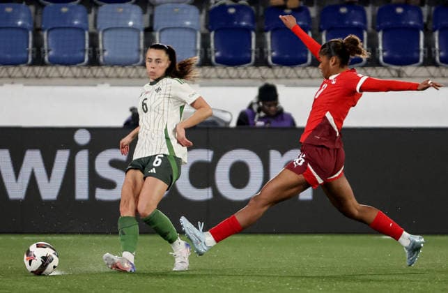 2027 FIFA Women s World Cup Qualifier Group F, Stade de la Tuiliere, Lausanne, Switzerland 3 3 2026 Switzerland vs Northern Ireland Switzerland s Sydney Schertenleib with Northern Ireland™s Laura Rafferty Sydney Schertenleib with Laura Rafferty 3 3 2026  Copyright: x INPHO Presseye WilliamxCherryx Switzerland v N Ireland_092