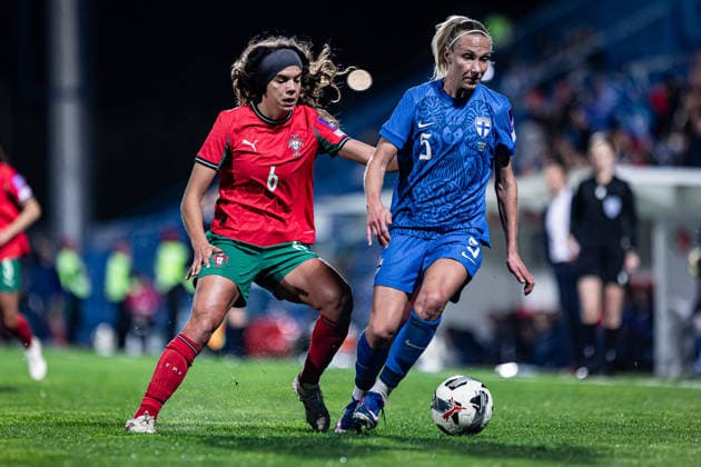 Portugal v Finland - Womens World Cup Qualifiers VIZELA, PORTUGAL - MARCH 03: Andreia Jacinto of Portugal battle for the ball with Emma Koivisto of Finland during the Women™s World Cup Qualifiers match between Portugal and Finland at Estadio do FC Vizela on March 03, 2026 in Vizela, Portugal. (Photo by Sofia Garrido RSM Press via Photo Players Images Magara press) Vizela Estadio do FC Vizela Portugal Copyright: xSofiaxGarridox