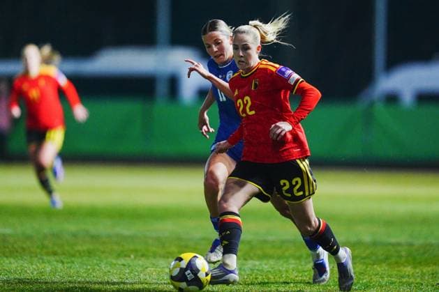 Saar Janssen of Belgium in action during a game between Belgium s national women s soccer team the Red Flames and Israel, qualifying game 1 6 for the 2027 FIFA Women s World Cup, on Tuesday 03 March 2026, in Budaors, Hungary. ISTVAN DERENCSENYI IstvanxDerencsenyi  x166370898x