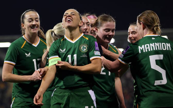 2027 FIFA Women s World Cup Qualifier, Tallaght Stadium, Dublin 3 3 2026 Republic of Ireland WNT vs France Ireland™s Katie McCabe celebrates scoring the first goal of the game with her teammates Katie McCabe celebrates scoring the first goal with her teammates 3 3 2026  Copyright: x INPHO RyanxByrnex RB2_4654