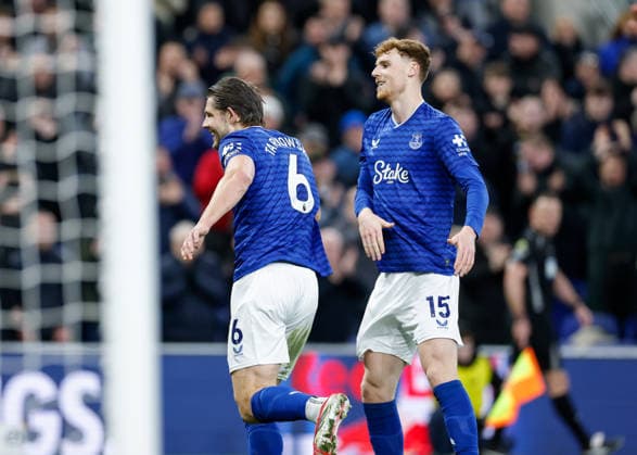 Liverpool, England, 3rd March 2026. James Tarkowski of Everton celebrates scoring their sides first goal during the Everton vs Burnley Premier League match at Hill Dickinson Stadium, Liverpool. Picture credit should read: Cody Froggatt Sportimage EDITORIAL USE ONLY. No use with unauthorised audio, video, data, fixture lists, club league logos or live services. Online in-match use limited to 120 images, no video emulation. No use in betting, games or single club league player publications. SPI_014_CF_EVERTON_V_BURNLEY SPI-4573-0012