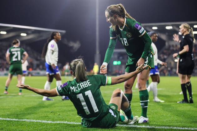 2027 FIFA Women s World Cup Qualifier, Tallaght Stadium, Dublin 3 3 2026 Republic of Ireland WNT vs France Ireland™s Katie McCabe and Kyra Carusa Katie McCabe and Kyra Carusa 3 3 2026  Copyright: x INPHO RyanxByrnex RB2_4902