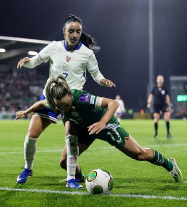 2027 FIFA Women s World Cup Qualifier, Tallaght Stadium, Dublin 3 3 2026 Republic of Ireland WNT vs France Ireland™s Katie McCabe is fouled by France™s Sakina Karchaoui Katie McCabe is fouled by Sakina Karchaoui. 3 3 2026  Copyright: x INPHO RyanxByrnex RB2_4813