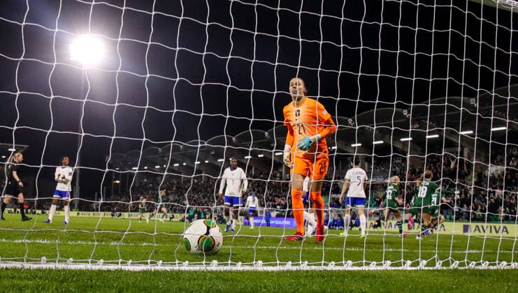 2027 FIFA Women s World Cup Qualifier, Tallaght Stadium, Dublin 3 3 2026 Republic of Ireland WNT vs France France™s goalkeeper Constance Picaud dejected after Katie McCabe of Ireland scores a goal Constance Picaud dejected after Katie McCabe scores a goal 3 3 2026  Copyright: x INPHO NickxElliottx GH1_4559 copy