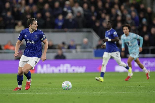 3rd March 2026; Hill Dickinson Stadium, Liverpool, England; Premier League Football, Everton versus Burnley; James Tarkowski of Everton FC on the ball  RogerxEvans Content restricted for UK based newspaper