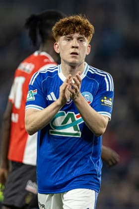 FOOTBALL : Racing Strasbourg (RCS) vs Reims - Coupe de France - Strasbourg - 03 03 26 Sebastian Nanasi 11 (RCS) et Valentin Barco 32 (RCS)  Copyright: xelyxandroxcegarrax