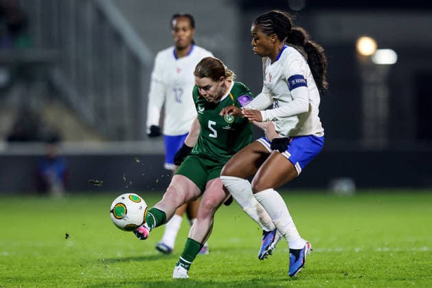 2027 FIFA Women s World Cup Qualifier, Tallaght Stadium, Dublin 3 3 2026 Republic of Ireland WNT vs France Ireland™s Aoife Mannion is tackled by France™s Grace Geyoro Aoife Mannion is tackled by Grace Geyoro 3 3 2026  Copyright: x INPHO RyanxByrnex RB1_4752