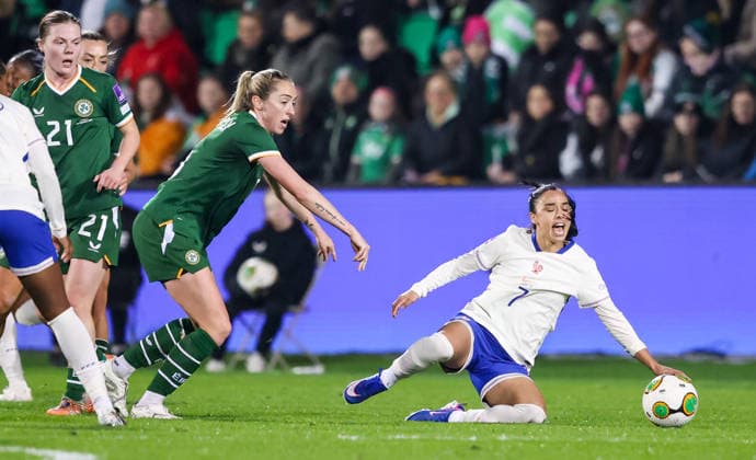 2027 FIFA Women s World Cup Qualifier, Tallaght Stadium, Dublin 3 3 2026 Republic of Ireland WNT vs France Ireland™s Megan Connolly fouls Sakina Karchaoui of France Megan Connolly fouls Sakina Karchaoui 3 3 2026  Copyright: x INPHO NickxElliottx AC010917 copy
