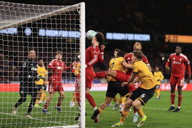 Football - Premier League - Wolverhampton Wanderers v Liverpool 3rd March 2026 - Premier League - Wolverhampton Wanderers v Liverpool - Despite his proximity, Curtis Jones of Liverpool fails to score - Photo: Simon Stacpoole Offside. Wolverhampton UK Copyright: xSimonxStacpoolexOffside