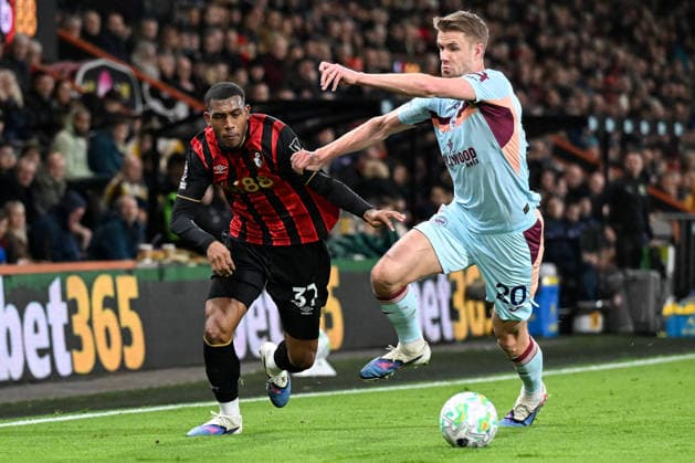 Bournemouth v Brentford Premier League Rayan of Bournemouth tries to find a way past Kristoffer Ajer of Brentford during the Premier League match at the Vitality Stadium, Bournemouth 03 03 2026 UK Newspapers OUT Copyright: xJeremyxLandeyx FIL-23072-0061