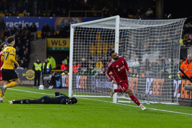 Football - FA Premier League - Wolverhampton Wanderers FC v Liverpool FC WOLVERHAMPTON, ENGLAND - Tuesday, March 3, 2026: Liverpool s Mohamed Salah celebrates after scoring his side s first and equalising goal during the FA Premier League match between Wolverhampton Wanderers FC and Liverpool FC at Molineux Stadium. (Photo by David Rawcliffe Propaganda) WOLVERHAMPTON Molineux Stadium WEST MIDLANDS ENGLAND  Copyright: xDavidxRawcliffex P2026-03-03-Wolves_Liverpool-111
