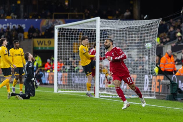 Football - FA Premier League - Wolverhampton Wanderers FC v Liverpool FC WOLVERHAMPTON, ENGLAND - Tuesday, March 3, 2026: Liverpool s Mohamed Salah celebrates after scoring his side s first and equalising goal during the FA Premier League match between Wolverhampton Wanderers FC and Liverpool FC at Molineux Stadium. (Photo by David Rawcliffe Propaganda) WOLVERHAMPTON Molineux Stadium WEST MIDLANDS ENGLAND  Copyright: xDavidxRawcliffex P2026-03-03-Wolves_Liverpool-112