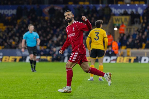 Football - FA Premier League - Wolverhampton Wanderers FC v Liverpool FC WOLVERHAMPTON, ENGLAND - Tuesday, March 3, 2026: Liverpool s Mohamed Salah celebrates after scoring his side s first and equalising goal during the FA Premier League match between Wolverhampton Wanderers FC and Liverpool FC at Molineux Stadium. (Photo by David Rawcliffe Propaganda) WOLVERHAMPTON Molineux Stadium WEST MIDLANDS ENGLAND  Copyright: xDavidxRawcliffex P2026-03-03-Wolves_Liverpool-113