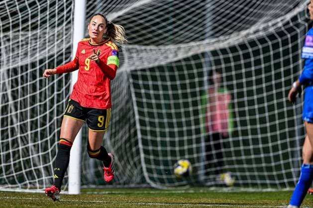 SOCCER WOMEN UEFA QUALIFIERS B4 MD1 ISRAEL VS BELGIUM Tessa Wullaert (9) of Belgium scores 0-1 and Belgium celebrate pictured during a women football game between the national teams of Israel and Belgium, called the Red Flames, on the first match day in League B Group B4 in the league stage of the 2026-27 UEFA Women s European Qualifiers competition , on Tuesday 3 March 2026 in Budapest , Hungary . PHOTO SPORTPIX Stijn Audooren Budapest BSC Stadium - Budaors Hungary  Copyright: xSportpix.bex xStijnxAudoorenxStijnxAudoorenx