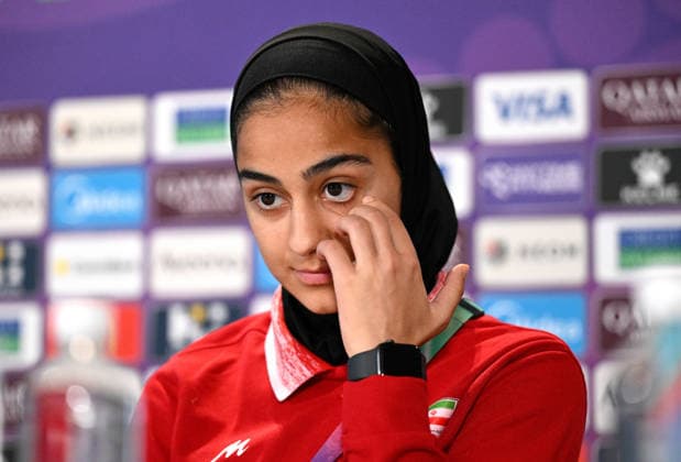 SOCCER IRAN press conference, PK, Pressekonferenz Iran player Sara Didar reacts during the Women s Asian Cup Iran team press conference team press conference attend a press conference at Gold Coast Stadium on the Gold Coast, Wednesday, March 4, 2026 ( NO ARCHIVING Gold Coast Queensland Australia  Copyright: xDavexHuntx 20260304137866179874