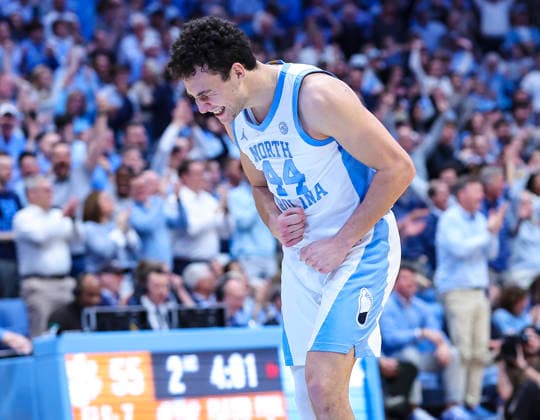 College Basketball Clemson University Vs University Of North Carolina Mar 03. March 3, 2026: North Carolina guard Luka Bogavac (44) celebrates after hitting 3 point shot in second half. NCAA, College League, USA basketball game between Clemson University and University of North Carolina at Dean Smith Center, Chapel Hill, North Carolina. David Beach CSM (Credit Image: Â David Beach Cal Media) Chapel Hill Nc United States of America EDITORIAL USE ONLY Copyright: xx ZUMA-20260303_zma_c04_007.jpg DavidxBeachx csmphotothree477194