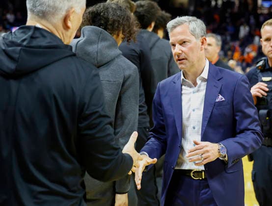 March 03, 2026: Virginia Cavaliers Head Coach Ryan Odom shakes hands with a Wake Forest coach during a NCAA, College League, USA Men s Basketball game between the Wake Forest Demon Deacons and the University of Virginia Cavaliers at John Paul Jones Arena in Charlottesville, VA. CSM Charlottesville United States of America - ZUMAc04_ 20260303_zma_c04_033 Copyright: xJustinxCooperx