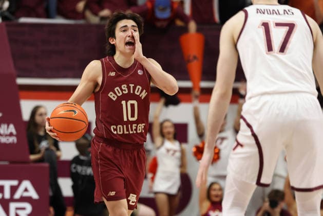 March 3, 2026: Boston College Eagles guard Luka Toews (10) brings the ball up during the NCAA, College League, USA Mens Basketball game between Boston College Eagles and Virginia Tech Hokies at Cassell Coliseum in Blacksburg, Virginia. CSM Blacksburg USA - ZUMAc04_ 20260303_zma_c04_066 Copyright: xGregxAtkinsx