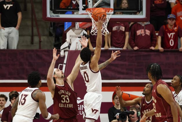 NCAA, College League, USA Basketball 2026: Boston College Vs Virginia Tech MAR 03 March 3, 2026: Virginia Tech Hokies guard Jailen Bedford (0) lays the ball up over Boston College Eagles center Boden Kapke (33) during the NCAA Mens Basketball game between Boston College Eagles and Virginia Tech Hokies at Cassell Coliseum in Blacksburg, Virginia. Greg Atkins CSM (Credit Image: Greg Atkins Cal Media) Blacksburg Va USA EDITORIAL USE ONLY Copyright: xx ZUMA-20260303_zma_c04_067.jpg GregxAtkinsx csmphotothree477252