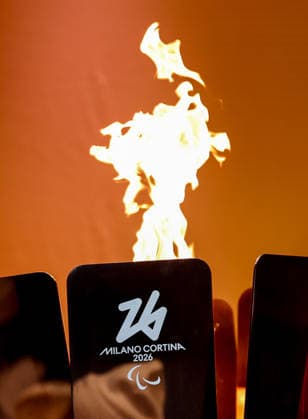 (260304) -- CORTINA D AMPEZZO, March 4, 2026 -- The unified flame is seen during the Milan-Cortina 2026 Paralympic Winter games, Winterspiele,Spiele, Summer games Torch Relay and Flame Unifying Ceremony in Cortina D Ampezzo, Italy, March 3, 2026. ) (SP)ITALY-CORTINA D AMPEZZO-PARALYMPIC WINTER GAMES-FLAME UNIFYING CEREMONY WangxKaiyan 