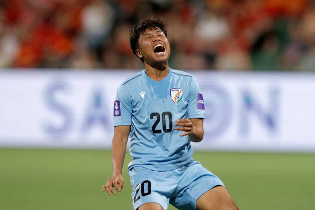 SOCCER ASIAN CUP VIETNAM INDIA, Sanfida Nongrum of India reacts after a missed goal opportunity during the AFC Women™s Asian Cup Group C match between Vietnam and India at HBF Park in Perth, Wednesday, March 4, 2026. ( NO ARCHIVING, EDITORIAL USE ONLY PERTH WESTERN AUSTRALIA AUSTRALIA  Copyright: xRICHARDxWAINWRIGHTx 20260304136789322409