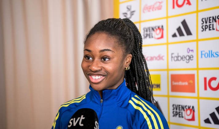 260304 Monica Jusu Bah during a mixed zone with the national women s football team of Sweden on March 4, 2026 in Reggio Calabria. Photo: Ludvig Thunman BILDBYRAN kod LT LT0781 fotboll football soccer fotball vm-kval kval fifa womens world cup qualifier qualifier mixed zone sverige sweden dam bbeng sverige sweden Copyright: LUDVIGxTHUNMAN BB260304LT027