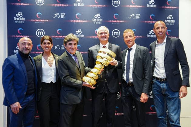 Paolo Bettini , Dalia Muccioli , Urbano Cairo, Massimo Doris, Maurizio Fondriest e Alessandro Ballan a Ieri Oggi e Domani, evento di rinnovo partnership tra RCS e Mediolanum per il Giro d™Italia, Milan (Italy) March 4, 2026 (Photo Claudio Furlan LaPresse)  Copyright: xClaudioxFurlan LaPressex
