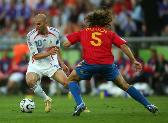 Jun 27, 2006; Hannover, Germany; FIFA World Cup, WM, Weltmeisterschaft, Fussball 2006 : Zinedine Zidane of France and Carles Puyol of Spain. Mandatory Credit: Photo by Matthew Ashton ZUMA Press. ( ) Copyright 2006 by Matthew Ashton Hannover Germany Copyright: xMatthewxAshtonx