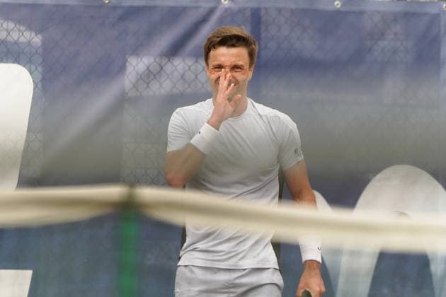 RECORD DATE NOT STATED ITF M25 Faro Men s Singles Tennis Tournament - 1st Round - Liam Broady (GBR) vs Francisco Rocha (POR), Faro, Portugal. March 4th, 2026. Clube de Tenis de Faro, Faro, Portugal. Liam Broady of Great Britain during the ITF M25 Faro Men s Singles Tennis Tournament 1st Round match versus Francisco Rocha of Portugal, played in hard court with Wilson Roland Garros All Court Deca (Type 2) balls. Credit: Nuno Pires Veloso Alamy Live News. Copyright: xx