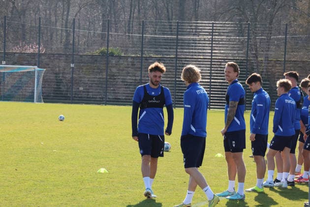 04.03.2026, xrekx, Fussball 2.Bundesliga, Karlsruher SC - Training v.l. Fabian Schleusener (Karlsruher SC) (DFL DFB REGULATIONS PROHIBIT ANY USE OF PHOTOGRAPHS as IMAGE SEQUENCES and or QUASI-VIDEO) Karlsruhe