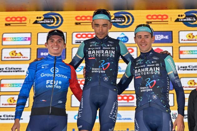 Romin Gregoire (GROUPAMA FDJ UNITED) 2Â° Classified - Santiago Buitrago (BAHRAIN VICTORIOUS) 1Â° classified - Antonio Tiberi (BAHRAIN VICTORIOUS) 3Â° classified during Trofeo Laigueglia 2026, Street Cycling race in Savona, Italy, March 04 2026  Copyright: xDaniloxVigo IPAxSportx xipa-agency.netx xx IPA_72372576 IPA_Agency_IPA72372576