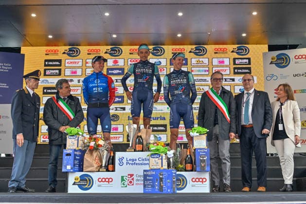 Romin Gregoire (GROUPAMA FDJ UNITED) 2Â° Classified - Santiago Buitrago (BAHRAIN VICTORIOUS) 1Â° classified - Antonio Tiberi (BAHRAIN VICTORIOUS) 3Â° classified during Trofeo Laigueglia 2026, Street Cycling race in Savona, Italy, March 04 2026  Copyright: xDaniloxVigo IPAxSportx xipa-agency.netx xx IPA_72372578 IPA_Agency_IPA72372578