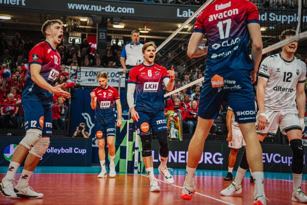 Volleyball Herren CEV Cup 2026 SVG Lüneburg vs. Alterna SPVB POITIERS 04.03.2026 Jackson Howe ( 6 SVG Lüneburg) jubelt