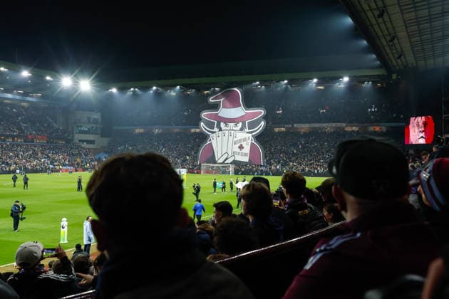 Birmingham, England, 4th March 2026. Aston Villa unveil a tifo ahead of the Aston Villa vs Chelsea Premier League match at Villa Park, Birmingham. Picture credit should read: Cody Froggatt Sportimage EDITORIAL USE ONLY. No use with unauthorised audio, video, data, fixture lists, club league logos or live services. Online in-match use limited to 120 images, no video emulation. No use in betting, games or single club league player publications. SPI_015_CF_ASTON_VILLA_V_CHELSEA SPI-4577-0015