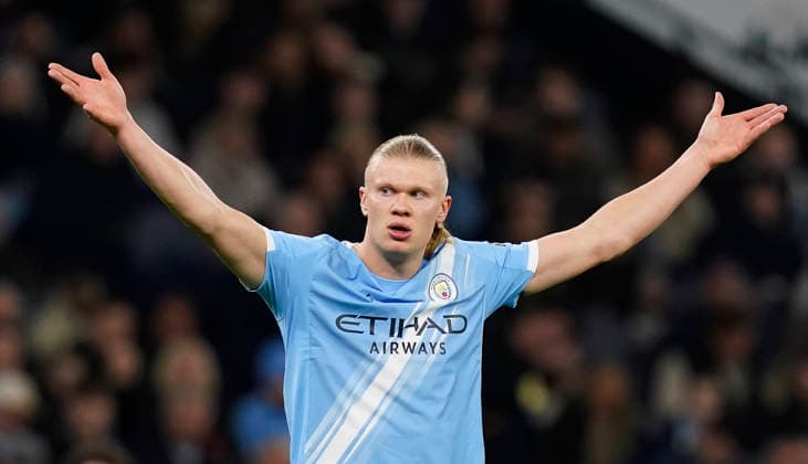 Manchester, England, 4th March 2026. Erling Haaland of Manchester City during the Manchester City vs Nottingham Forest Premier League match at the Etihad Stadium, Manchester. Picture credit should read: Andrew Yates Sportimage EDITORIAL USE ONLY. No use with unauthorised audio, video, data, fixture lists, club league logos or live services. Online in-match use limited to 120 images, no video emulation. No use in betting, games or single club league player publications. SPI_030_AY_Manchester_City_Forest SPI-4576-0029