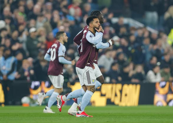 Birmingham, England, 4th March 2026. Douglas Luiz of Aston Villa celebrates scoring their sides first goal during the Aston Villa vs Chelsea Premier League match at Villa Park, Birmingham. Picture credit should read: Cody Froggatt Sportimage EDITORIAL USE ONLY. No use with unauthorised audio, video, data, fixture lists, club league logos or live services. Online in-match use limited to 120 images, no video emulation. No use in betting, games or single club league player publications. SPI_021_CF_ASTON_VILLA_V_CHELSEA SPI-4577-0021