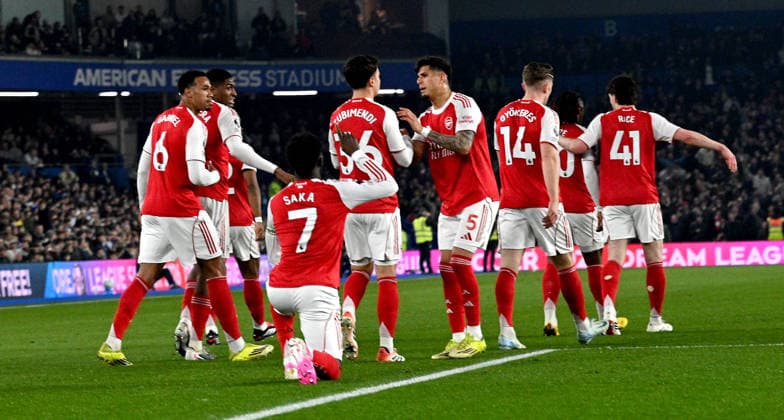 Bukayo Saka of Arsenal celebrates scoring the opening goal during the Premier League match between Brighton and Hove Albion and Arsenal at the American Express Stadium , Brighton , UK - 4th March 2026 Brighton & Hove Albion vs Arsenal Premier League Football, Amex Stadium, Sussex, United Kingdom - 04 Mar 2026Brighton Amex Stadium Sussex United Kingdom Editorial use only. No merchandising. For Football images FA and Premier League restrictions apply inc. no internet mobile usage without FAPL license - for details contact Football Dataco  Copyright: xSimonxDack TPI Shutterstockx 16724173o
