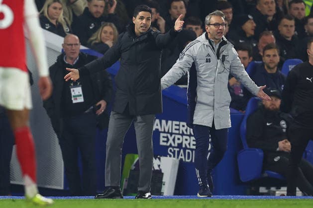 Brighton and Hove, England, 4th March 2026. Mikel Arteta, Manager of Arsenal reacts during the Brighton and Hove Albion vs Arsenal Premier League match at the AMEX Stadium, Brighton and Hove. Picture credit should read: Paul Terry Sportimage EDITORIAL USE ONLY. No use with unauthorised audio, video, data, fixture lists, club league logos or live services. Online in-match use limited to 120 images, no video emulation. No use in betting, games or single club league player publications. SPI_026_PT_Brighton_Arsenal SPI-4579-0026