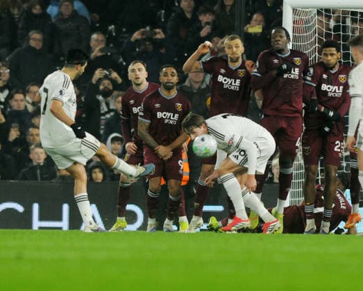 Football - 2025 2026 Premier League - Fulham vs West Ham United - Craven Cottage - Wednesday 4th March 2026 Raul - Fulham takes a free kick 