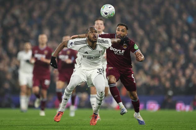 4th March 2026; Craven Cottage, Fulham, London, England; Premier League Football, Fulham versus West Ham United; Issa Diop of Fulham and Callum Wilson of West Ham United compete for the ball  HenningxvonxJagow Content restricted for UK based newspaper