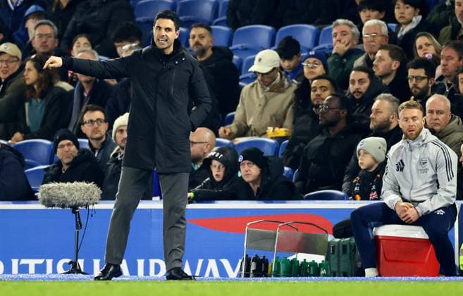 Arsenal Manager Mikel Arteta. Brighton and Hove Albion v Arsenal, Premier League, Football, American Express Community Stadium, Brighton, UK - 04 Mar 2026Brighton American Express Community Stadi United Kingdom EDITORIAL USE ONLY No use with unauthorised audio, video, data, fixture lists, club league logos or live services. Online in-match use limited to 120 images, no video emulation. No use in betting, games or single club league player publications.  Copyright: xJamesxMarsh Shutterstockx 16720017ao