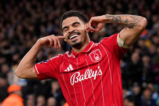 Manchester, England, 4th March 2026. Morgan Gibbs White of Nottingham Forest celebrates the equalising goal during the Manchester City vs Nottingham Forest Premier League match at the Etihad Stadium, Manchester. Picture credit should read: Andrew Yates Sportimage EDITORIAL USE ONLY. No use with unauthorised audio, video, data, fixture lists, club league logos or live services. Online in-match use limited to 120 images, no video emulation. No use in betting, games or single club league player publications. SPI_070_AY_Manchester_City_Forest SPI-4576-0069