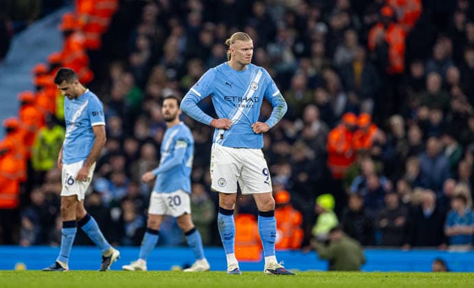 Football - FA Premier League - Manchester City FC v Nottingham Forest FC MANCHESTER, ENGLAND - Wednesday, March 4, 2026: Manchester City s Erling Haaland reacts as Forest score a second equalising goal during the FA Premier League match between Manchester City FC and Nottingham Forest FC at the City of Manchester Stadium. (Photo by David Rawcliffe Propaganda) MANCHESTER City of Manchester Stadium GREATER MANCHESTER ENGLAND  Copyright: xDavidxRawcliffex P2026-03-04-Man_City_Notts_Forest-52