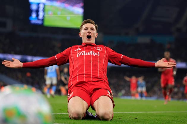 Manchester City v Nottingham Forest, Premier League Elliot Anderson (8) of Nottingham Forest celebrates scoring to make it 2-2 during the Premier League match between Manchester City and Nottingham Forest at the Etihad Stadium, Manchester, UK on 4 March 2026. Manchester Etihad Stadium Manchester UK Editorial use only DataCo restrictions apply See www.football-dataco.com , Copyright: xConorxMolloyx PSI-23834-0045