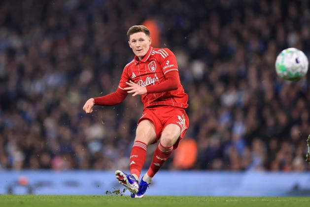 Football - Premier League - Manchester City v Nottingham Forest 4th March 2026 - Premier League - Manchester City v Nottingham Forest - Elliot Anderson of Nottingham Forest scores their 2nd goal - Photo: Simon Stacpoole Offside. Manchester UK Copyright: xSimonxStacpoolexOffside