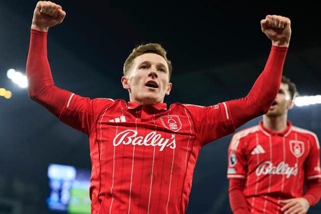 Manchester City v Nottingham Forest, Premier League Elliot Anderson (8) of Nottingham Forest celebrates scoring to make it 2-2 during the Premier League match between Manchester City and Nottingham Forest at the Etihad Stadium, Manchester, UK on 4 March 2026. Manchester Etihad Stadium Manchester UK Editorial use only DataCo restrictions apply See www.football-dataco.com , Copyright: xConorxMolloyx PSI-23834-0046